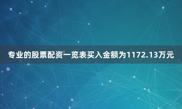 专业的股票配资一览表买入金额为1172.13万元