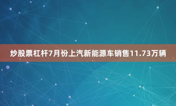 炒股票杠杆7月份上汽新能源车销售11.73万辆