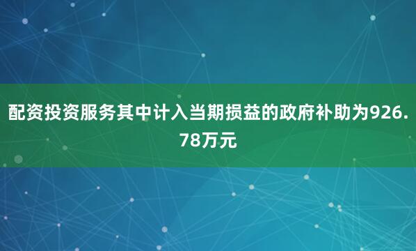 配资投资服务其中计入当期损益的政府补助为926.78万元